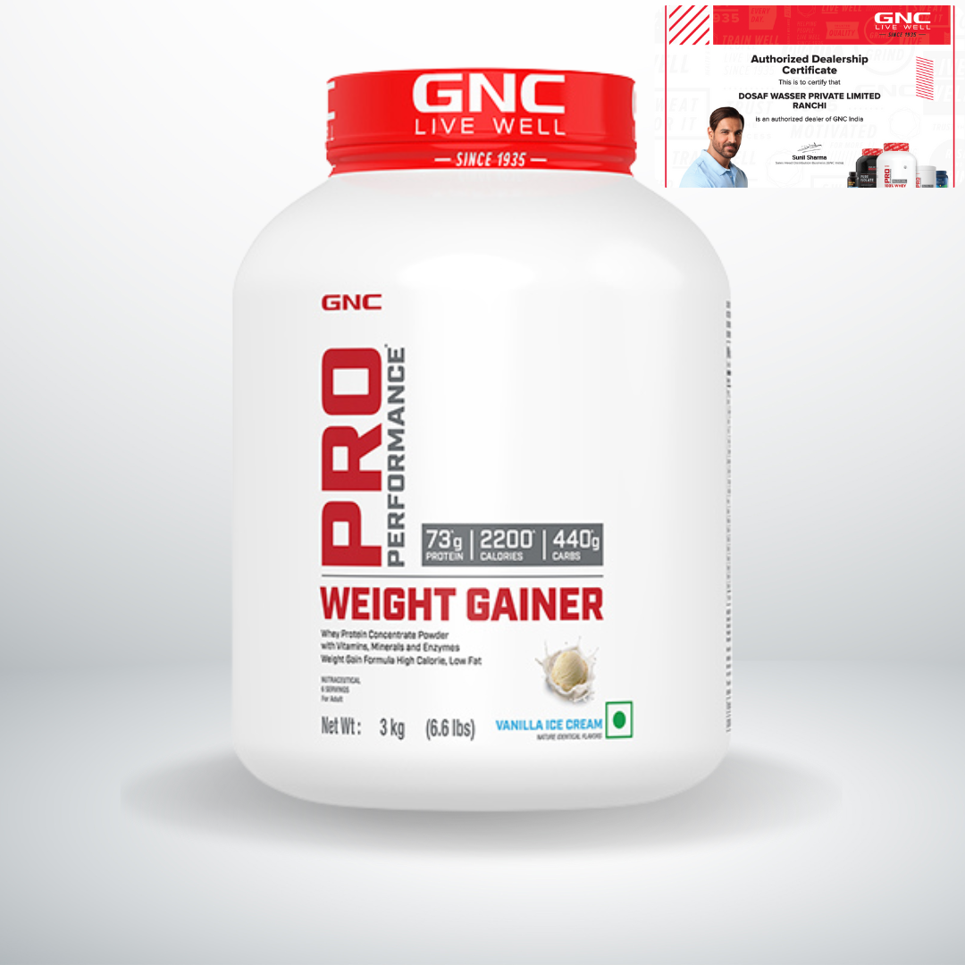 GNC Pro Performance Weight Gainer | Healthy Body Gains | Reduces Muscle Breakdown | Boosts Metabolism | Formulated In USA | 73g Protein | 440g Carbs | 2200 Cal | Vanilla Ice Cream 3 Kg