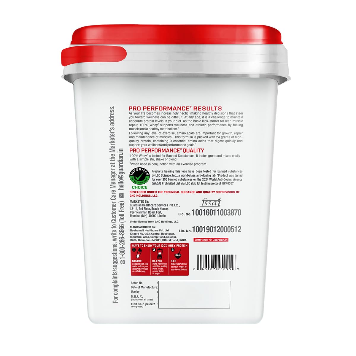 GNC Pro Performance Whey Protein Powder Natural Identical Flavors 4kg