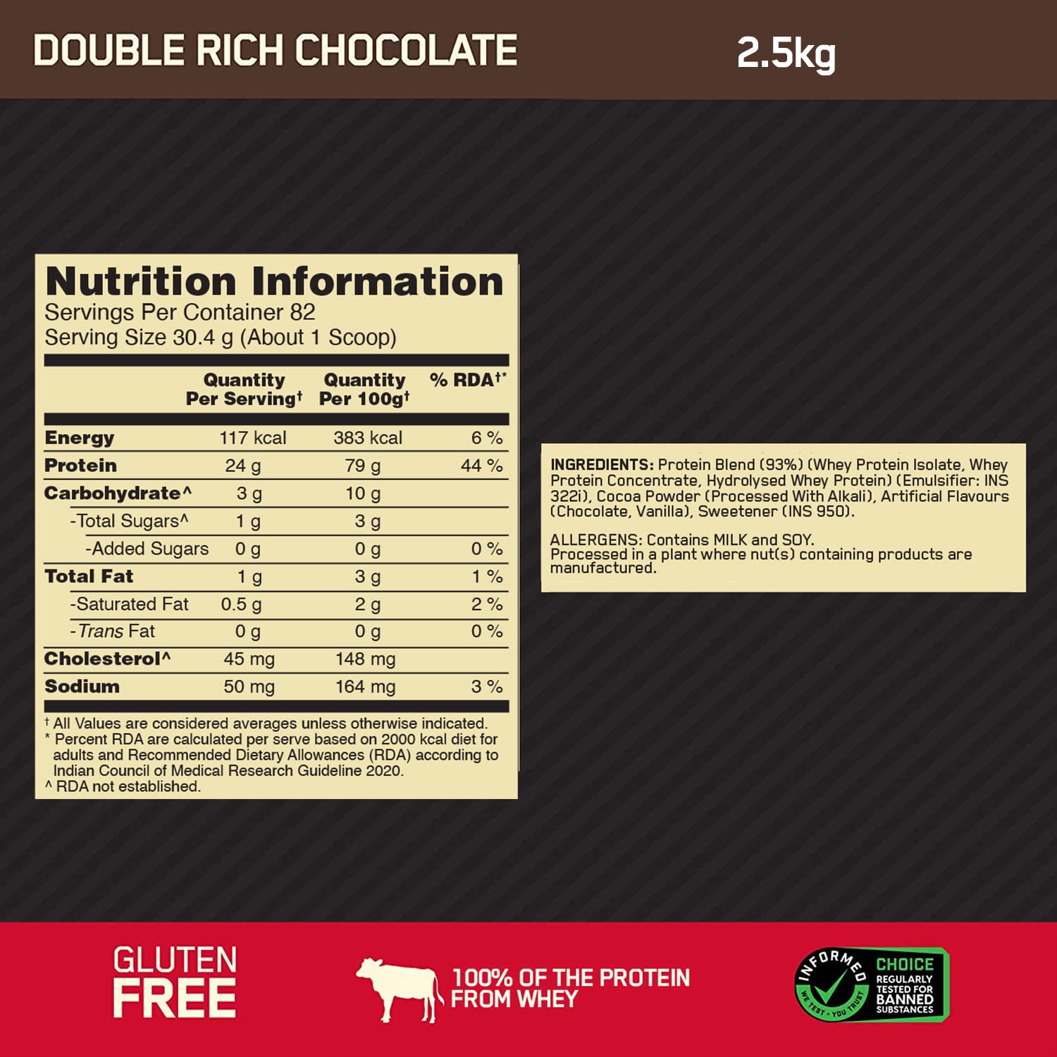 Optimum Nutrition (ON) Gold Standard Whey Protein Powder Double Rich Chocolate DRC 5lbs