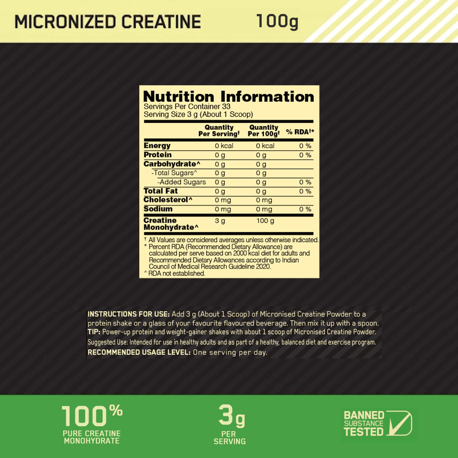 Optimum Nutrition (ON) Micronized Creatine Powder 100 g