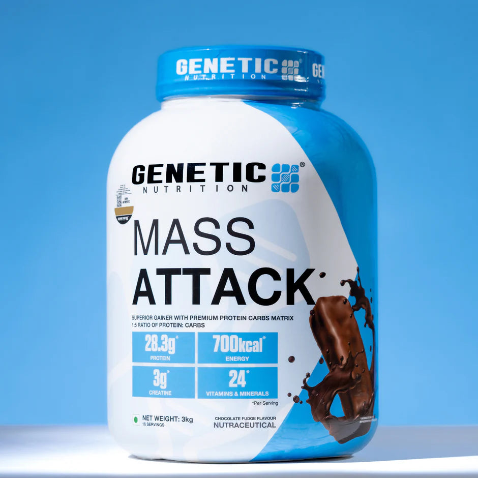 Genetic Nutrition Mass Attack Muscle Mass Gainer Powder Supplement Chocolate Fudge, 3kg