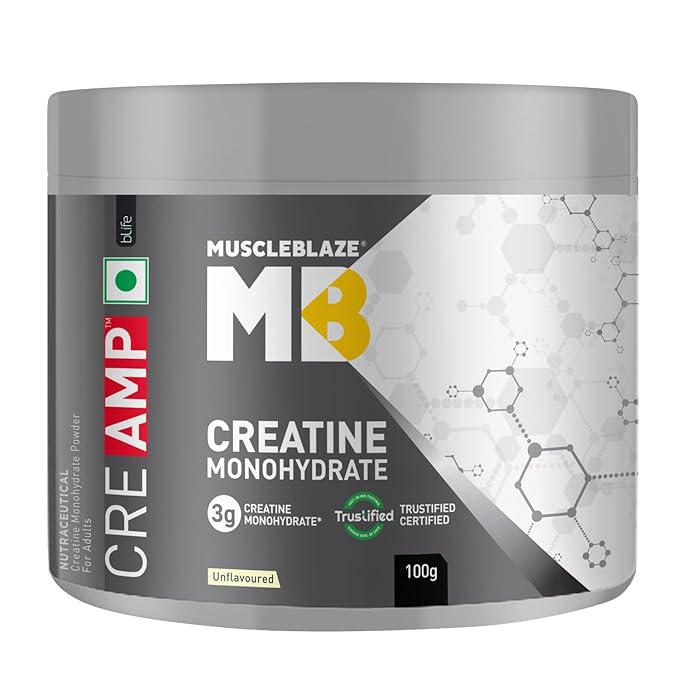 MuscleBlaze Creatine Monohydrate CreAMP, Trustified Certified Creatine (Unflavoured, 100 g )