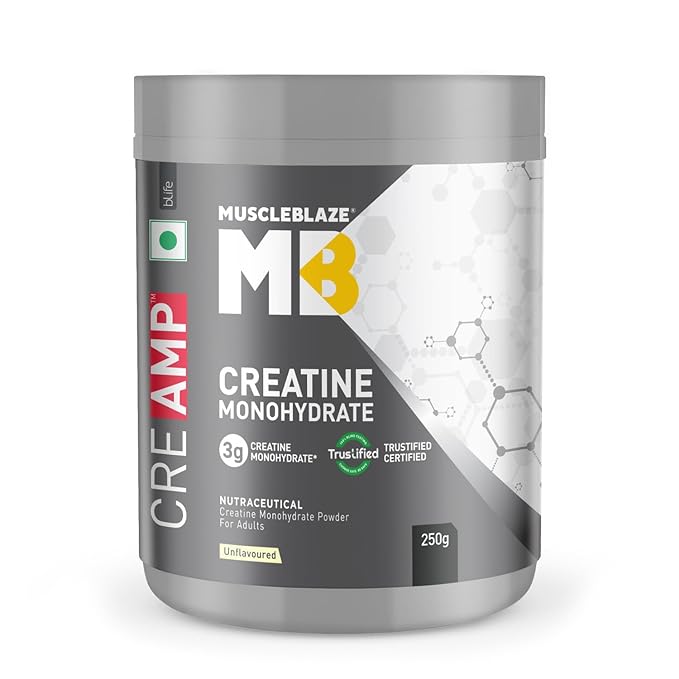 MuscleBlaze Creatine Monohydrate CreAMP, Trustified Certified Creatine (Unflavoured, 250g