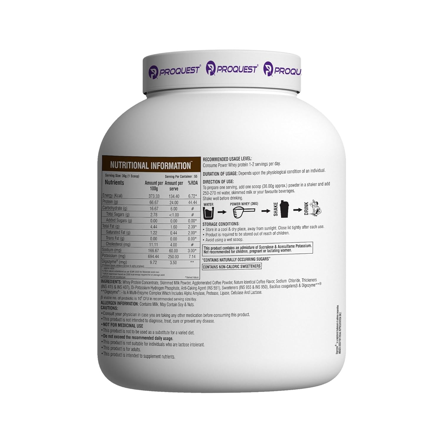 ProQuest Power Whey Protein Digezyme for Fast & Easy Digestion Cafe Mocha, 2 KG