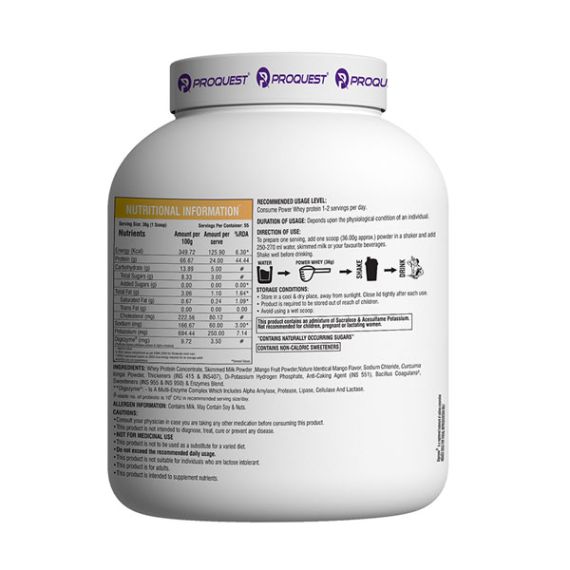 ProQuest Power Whey Protein Digezyme for Fast & Easy Digestion Mango Rush 2kg