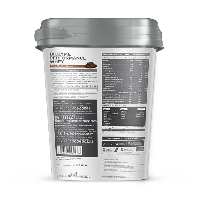 MuscleBlaze Biozyme Performance Whey Protein Rich Chocolate 4kg