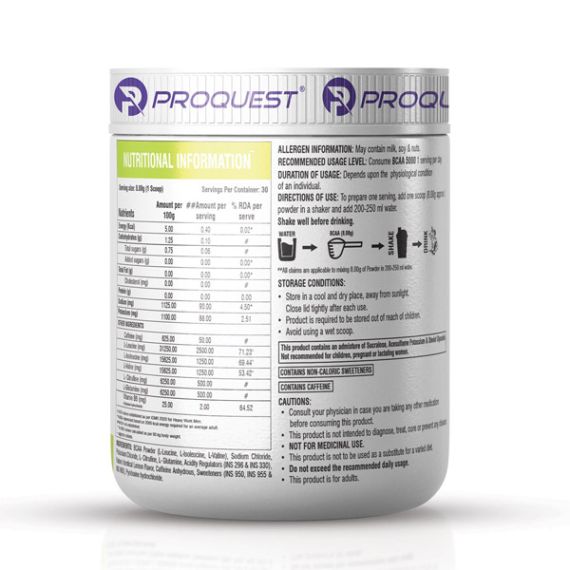 Proquest Nutrition BCAA 5000 with Caffeine & amp Vitamin B6 Lemon Zest 240g