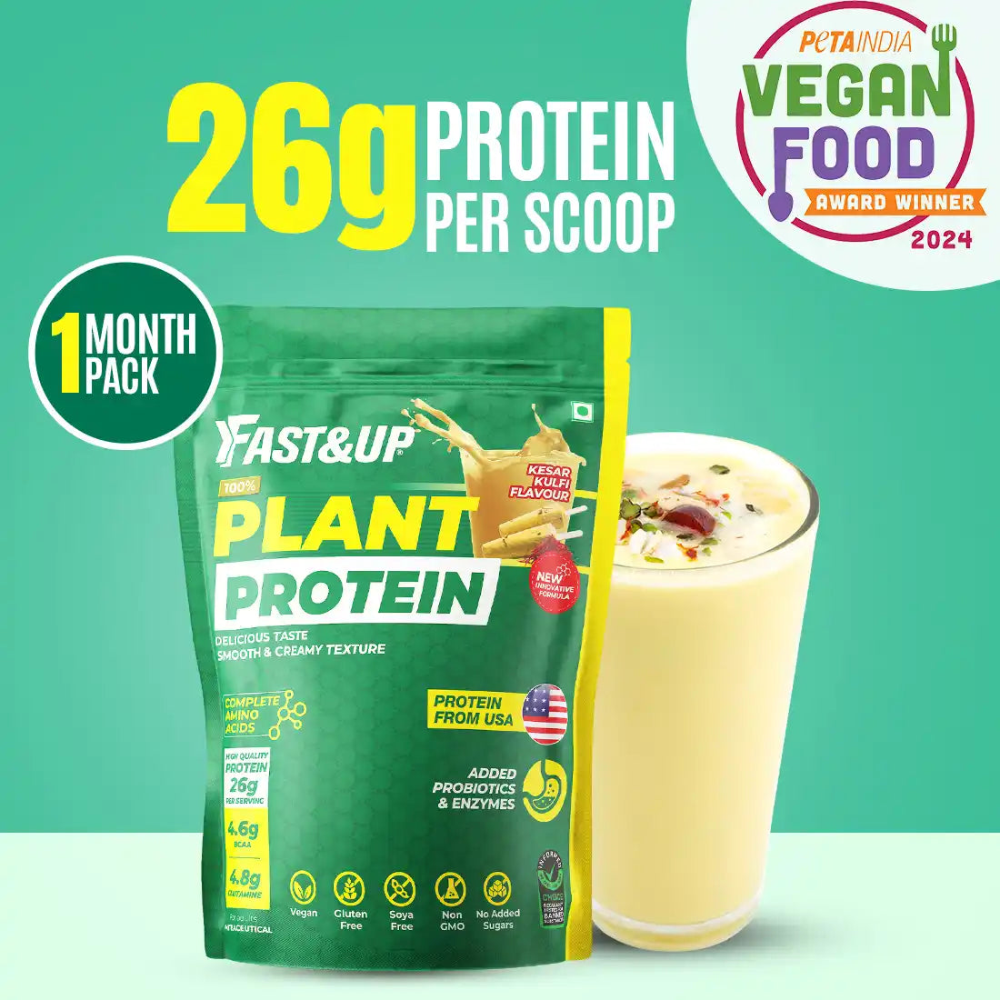 Fast&Up Plant Protein Support Muscle Health & Recovery Kesar Kulfi 900g