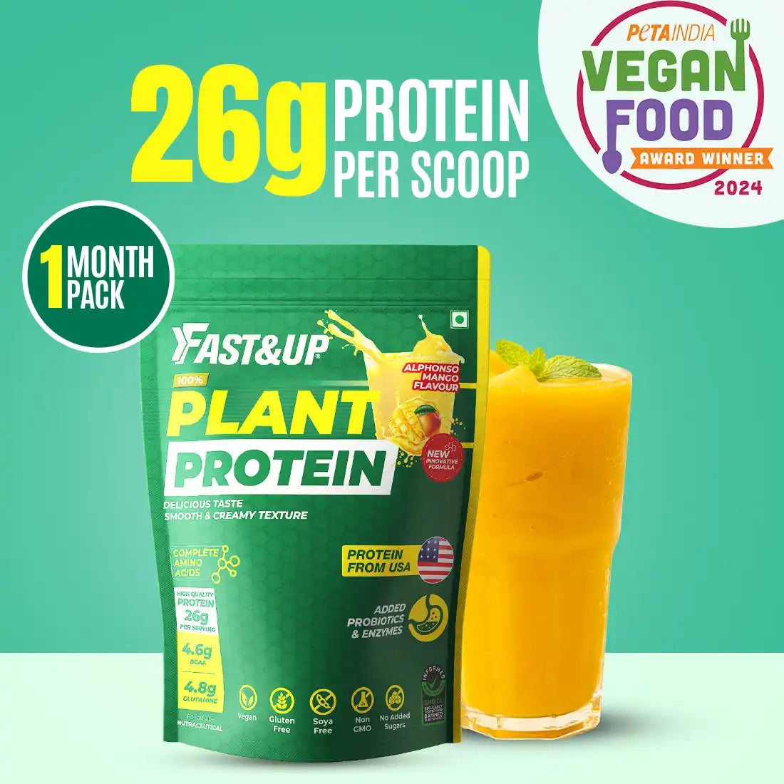 Fast&Up Plant Protein Support Muscle Health & Recovery Alphonso Mango 900g
