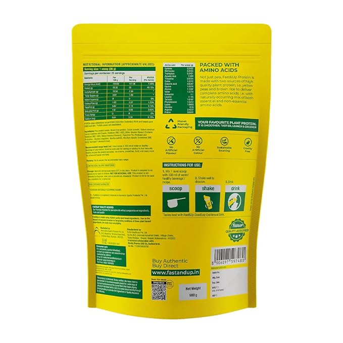 Fast&Up Plant Protein Support Muscle Health & Recovery Alphonso Mango 900g