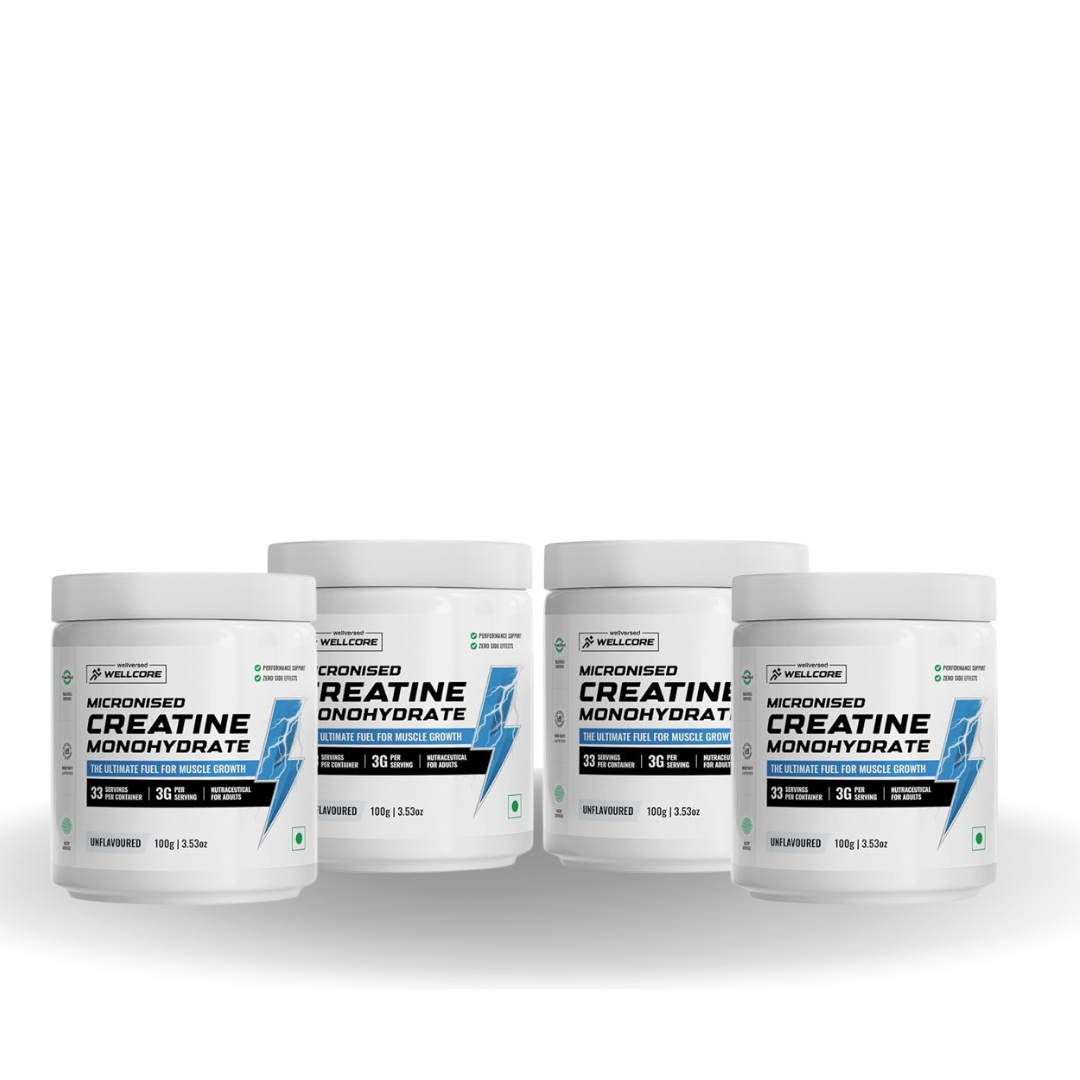 Wellcore Pure Micronised Creatine Monohydrate Powder Unflavoured 100g Pack Of 4