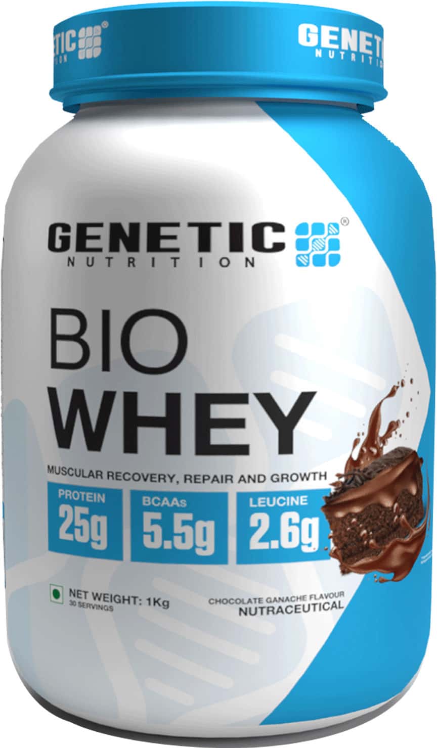 Genetic Nutrition Bio Whey Protein Powder for Muscle Recovery and Growth (Chocolate Ganache, 1kg)